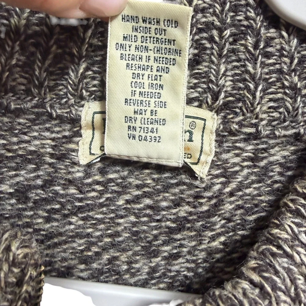 Vintage LL Bean Mens L Tall Shetland Wool Full Zip Cardigan Sweater Marled Brown